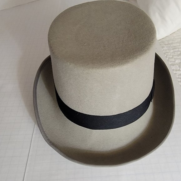 Hats in the Belfry Gray Wool Top Hat w Red Black Feather 100% Wool Large - Picture 10 of 12